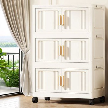 Mr.box  78大面寬優雅摺疊磁吸雙開門三層收納櫃-附滑輪  兩款可選