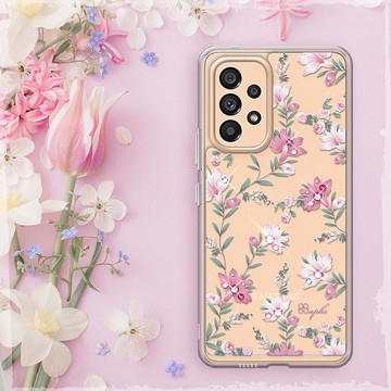 Samsung Galaxy A53 5G 防震雙料水晶彩鑽手機殼-小清新-粉劍蘭