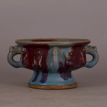 鈞窯 玫瑰紅四系八卦高足香爐 仿宋代舊貨古玩古董五大名窯擺件品