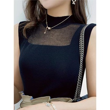 吊帶背心女夏季外穿坎肩半高領冰絲針織打底衫西裝內搭薄無袖上衣