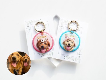 寵物 軟陶 名牌 吊飾 鎖匙扣 防水 頸圈 狗 猫 肖像 鎖匙圈