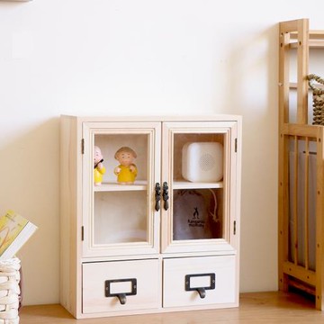 小資納梳妝臺化妝品收納盒桌面抽屜式儲物盒日式簡約木制帶門小柜