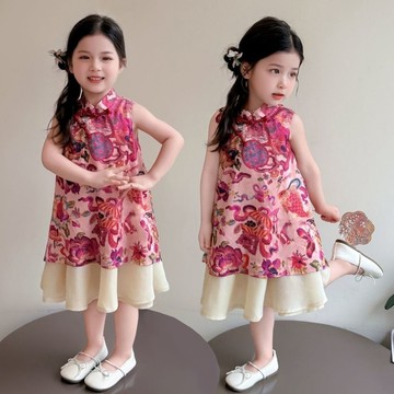 Healthy baby 新中式旗袍國風漢服連衣裙夏季新款洋氣夏日公主 裙子 女童 兒童 短裙   兒童 連衣裙  女孩