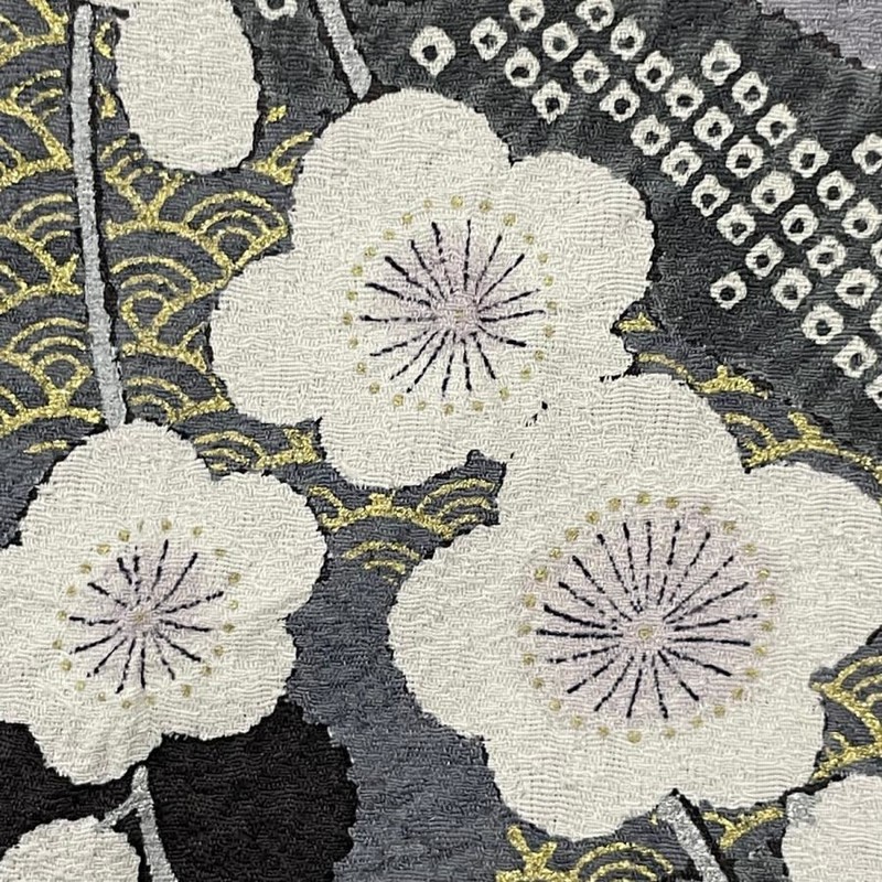 訪問着 美品 秀品 梅 青海波 金彩 ぼかし 墨色 袷 161.5cm 69.5cm L 