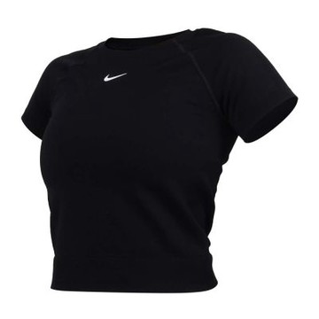 NIKE 女短版短袖T恤-DRI-FIT吸濕排汗 有氧 上衣 休閒 慢跑 IV1305-010 黑白
