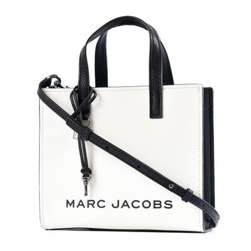 MARC JACOBS 黑色LOGO荔枝紋手提/斜背二用鎖頭包-黑/米/小