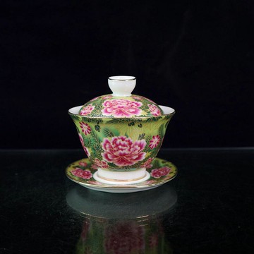 景德鎮蓋碗茶杯功夫茶具泡茶碗掐絲琺瑯彩泡茶器三才杯牡丹花蓋碗