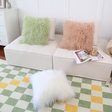 北歐沙發靠墊灘羊毛抱枕長毛皮草純羊毛抱枕簡約輕奢樣板間裝飾