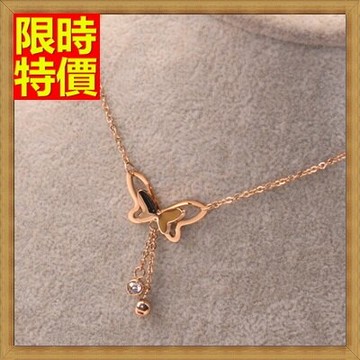 現貨+預購 玫瑰金項鍊鑲鑽吊墜-情人節禮物時尚精美蝴蝶飾品71x164【獨家進口】【米蘭精品】