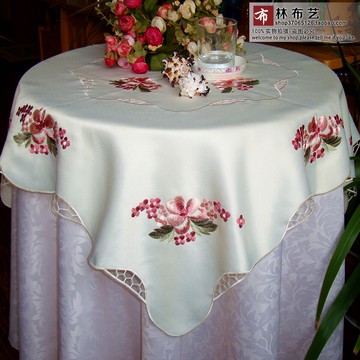 外貿餐桌布藝臺布電視冰箱蓋巾茶幾巾蓋布刺繡繡花田園特價促銷