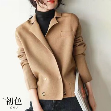 初色 時尚簡約西裝領上衣-卡其色-91584(F可選)