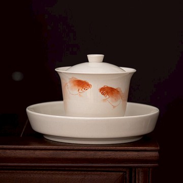 草木灰釉三才蓋碗茶杯單個創意手繪家用陶瓷泡茶碗功夫茶具手抓碗