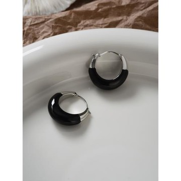 黑色琺瑯拼色耳環女歐美輕奢小眾設計高級感簡約百搭耳釘耳飾耳圈