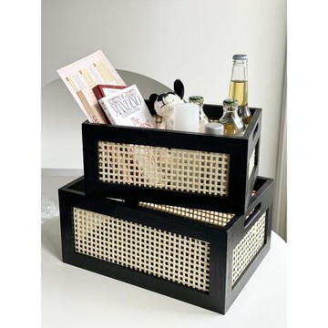 竹編化妝品桌面收納盒收納筐玄關茶幾客廳零食雜物整理高檔藤編籃
