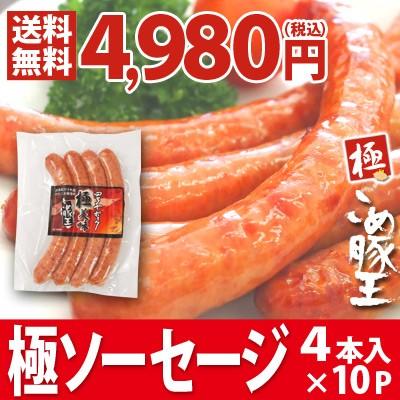 高知県産 四万十こめ豚王 極ソーセージ 4本入×10P　高知 お土産 特産品 贈り物 ギフト 四万十こめ豚 四万十ポーク 窪川ポーク