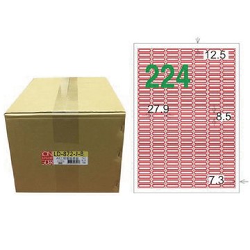 【龍德】LONGDER 三用電腦標籤 A4 224格 8.5*27.9mm 紅框 1000張/箱 LD-872-J-B(適用雷射、噴墨、影印)