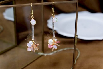 耳針x耳夾水晶花_迷霧花球(粉)_光點飾品