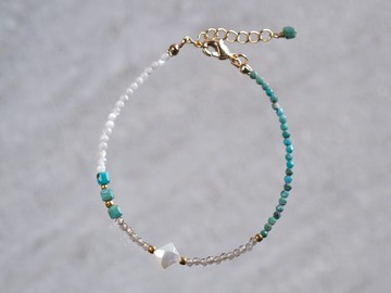綠松石 珍珠母貝 手鍊 天然石 綠松石 珍珠母貝 曜石 藍色 白色 手鍊