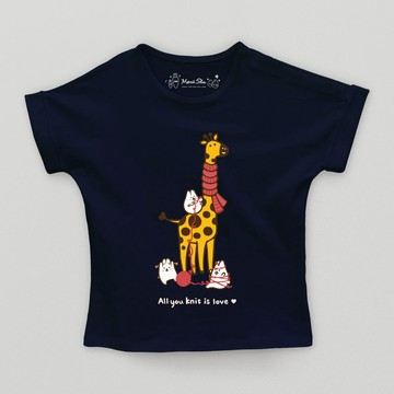 Kid-長頸鹿毛線小孩T-shirt (藏青色)