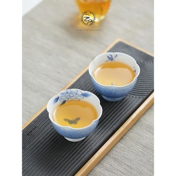 陶云尚 手繪蝶戀花茶杯主人杯家用陶瓷單杯個人杯茶具品茗杯禮盒