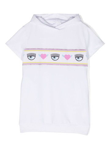 Chiara Ferragni Kids - Eyelike-motif hooded dress - kids - Cotton/Elastane - 10 yrs - White