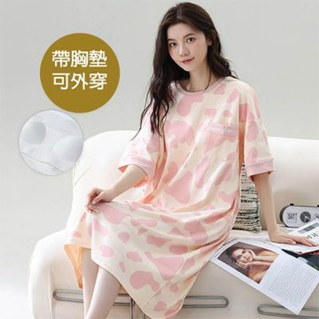 [韓國K.W.]韓國空運貼心蜜語莫代爾洋裝(居家服/家居服/睡衣/睡裙/涼感睡衣)FY6856