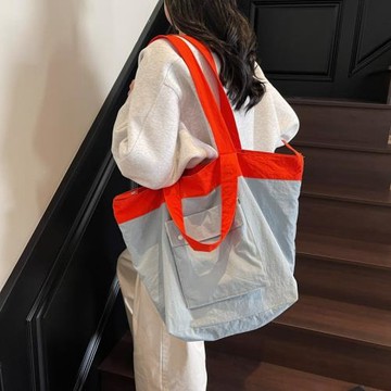 大容量布藝慵懶包包女2025新款潮時尚簡約撞色休閑通勤單肩托特包