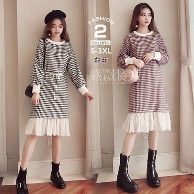 ワンピース レディース 40代 きれいめ 長袖 上品 春秋 膝丈ワンピース チェック柄 チュール切替 ワンピース 大きいサイズ おしゃれ 通勤 着痩せ Ol 新品 通販 Lineポイント最大get Lineショッピング
