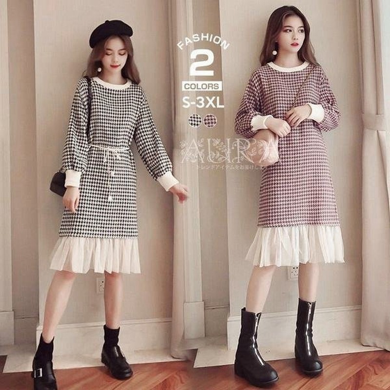 ワンピース レディース 40代 きれいめ 長袖 上品 春秋 膝丈ワンピース チェック柄 チュール切替 ワンピース 大きいサイズ おしゃれ 通勤 着痩せ Ol 新品 通販 Lineポイント最大get Lineショッピング