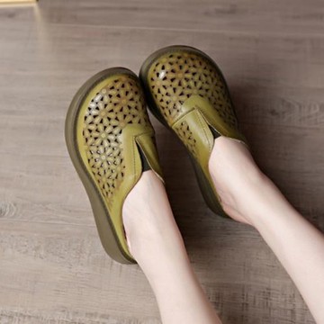 685涼拖夏新款民族風手工花朵厚底松糕鞋拖鞋軟底鏤空防滑包頭鞋