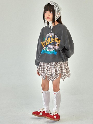 Two-tier Cotton Check Full Skirt [PINK] (S-JM)