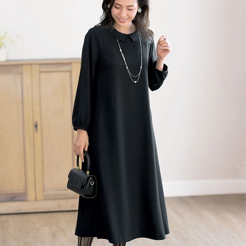 ベルーナ 衿デザインゆったりフォーマルワンピース 黒 Ll レディース 通販 Lineポイント最大2 0 Get Lineショッピング