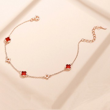 🧡新年快樂『快速出貨』【OCTOBER 16Th】S925純銀森系四葉草黑紅瑪瑙水晶手鍊＃CRY1104 開運 生日禮物 閨蜜禮物 情人節禮物 女友禮物 交換禮物 純銀手鍊 客製化禮物