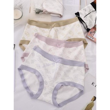 莫代爾棉中腰內褲女卡通熊可愛大碼胖MM寬松舒適新款三角褲衩頭