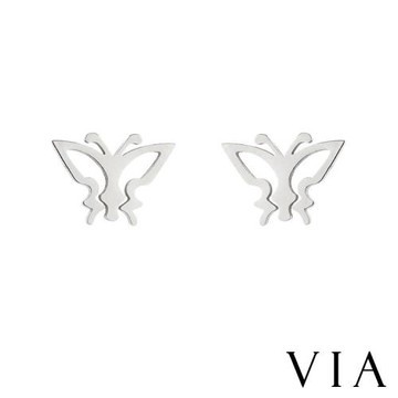 【VIA】昆蟲系列 縷空蝴蝶線條造型白鋼耳釘 造型耳釘 鋼色