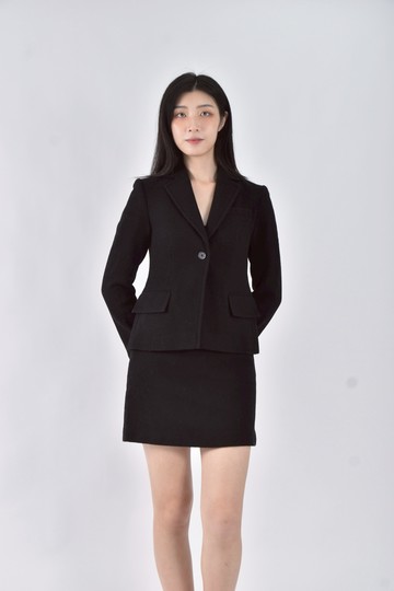(S) colour eighteen羊毛兩件式單釦黑色套裝