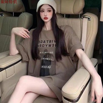 熱銷🔥 大尺碼短袖 M-4XL 夏季新款短袖T恤女大碼寬松韓版學生ins潮中長款上衣 短袖女 寬鬆上衣女 女裝 T恤あ