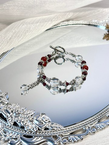 火光溫柔之心水晶療癒手鍊 - 醫療鋼OT扣/紅石榴石/白水晶