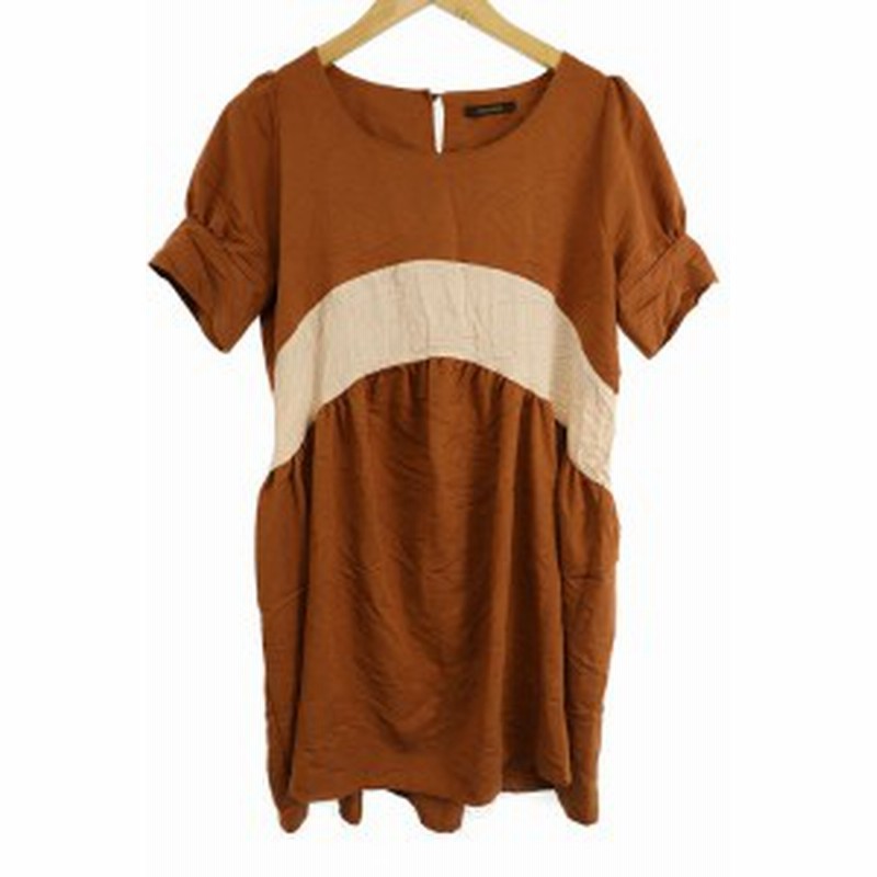 中古 チャオパニック Ciaopanic ワンピース ギャザー ひざ丈 クルーネック 切替 半袖 茶 ブラウン Ri34 レディース 通販 Lineポイント最大1 0 Get Lineショッピング