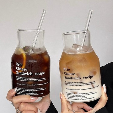 💖快速出貨ins夏季冷飲水杯牛奶家用咖啡杯杯果汁吸管玻璃杯大容量茶杯韓系