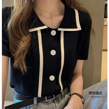 針織衫女裝寬松打底衫短袖t恤【聚物優品】