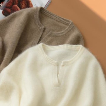 拉毛羊絨衫 女士亨利領針織毛衣 氣質百搭 秋冬新款 女裝