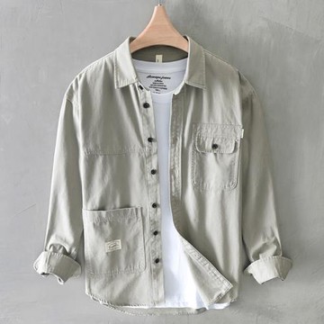 日系純棉工裝襯衫男長袖寬松大碼男裝痞帥潮牌港風復古襯衣外套潮