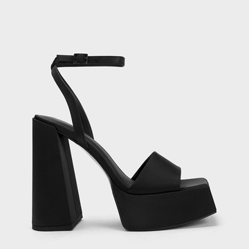 繞踝方頭厚底粗跟鞋