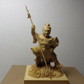 黃楊木三太子木雕佛像10公分(2)