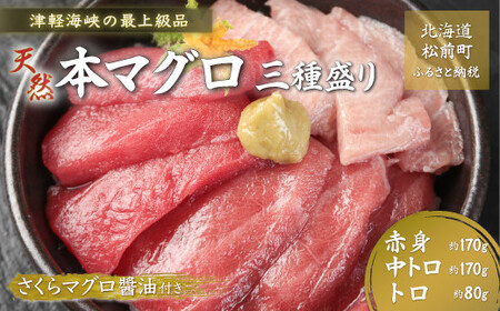 津軽海峡の最上級品　天然本マグロ三種盛り まぐろ マグロ 天然 天然まぐろ 刺身 マグロ丼 赤身 トロ 中トロ とろ 3種盛り 北海道 松前町 松前 送料無料 MATB002