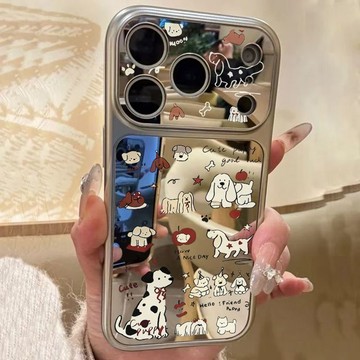 ✨手機保護殼✨涂鴉小狗適用蘋果17手機殼iPhone16promax鏡面15大視窗14/13/12女