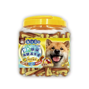 喜樂寵宴 每日潔 雙色螺旋保健潔牙骨-草飼牛+起司(腸胃養護)/800g/桶