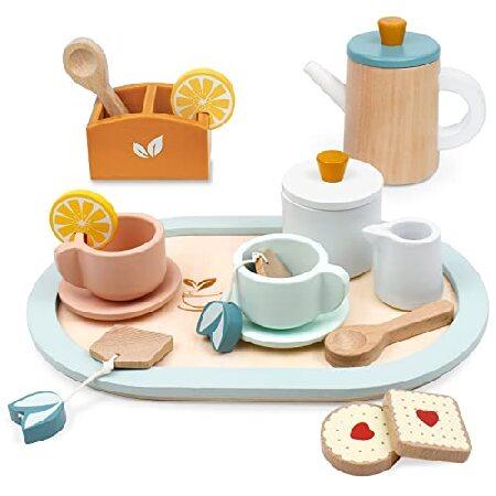 PairPear Wooden Tea Set for Little Girls, Wooden Toys Toddler Tea