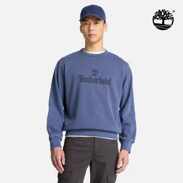 Timberland官方旗艦 男款灰藍色LOGO圓領長袖上衣|A5TMBAO2